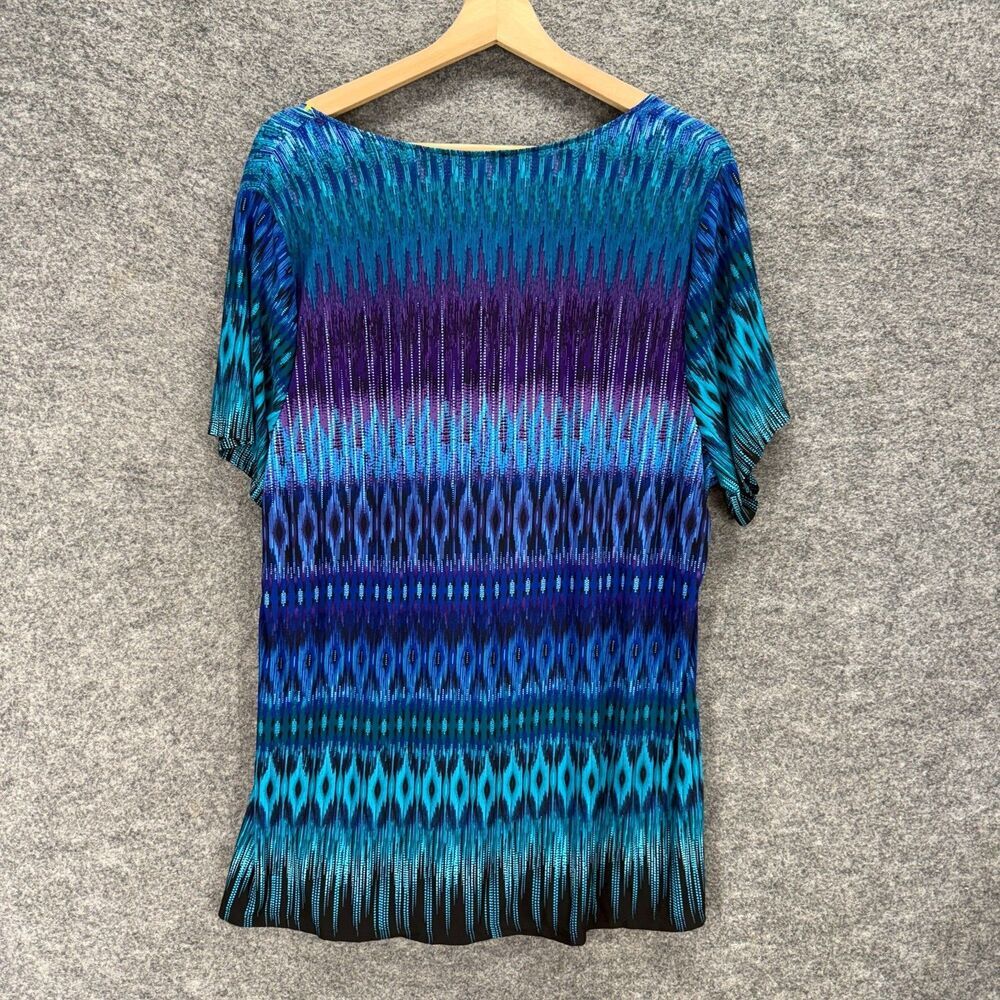 Dressbarn Blouse Women 18/20 Plus Blue Striped Square Neck Short Sleeve Casual - Picture 2 of 7